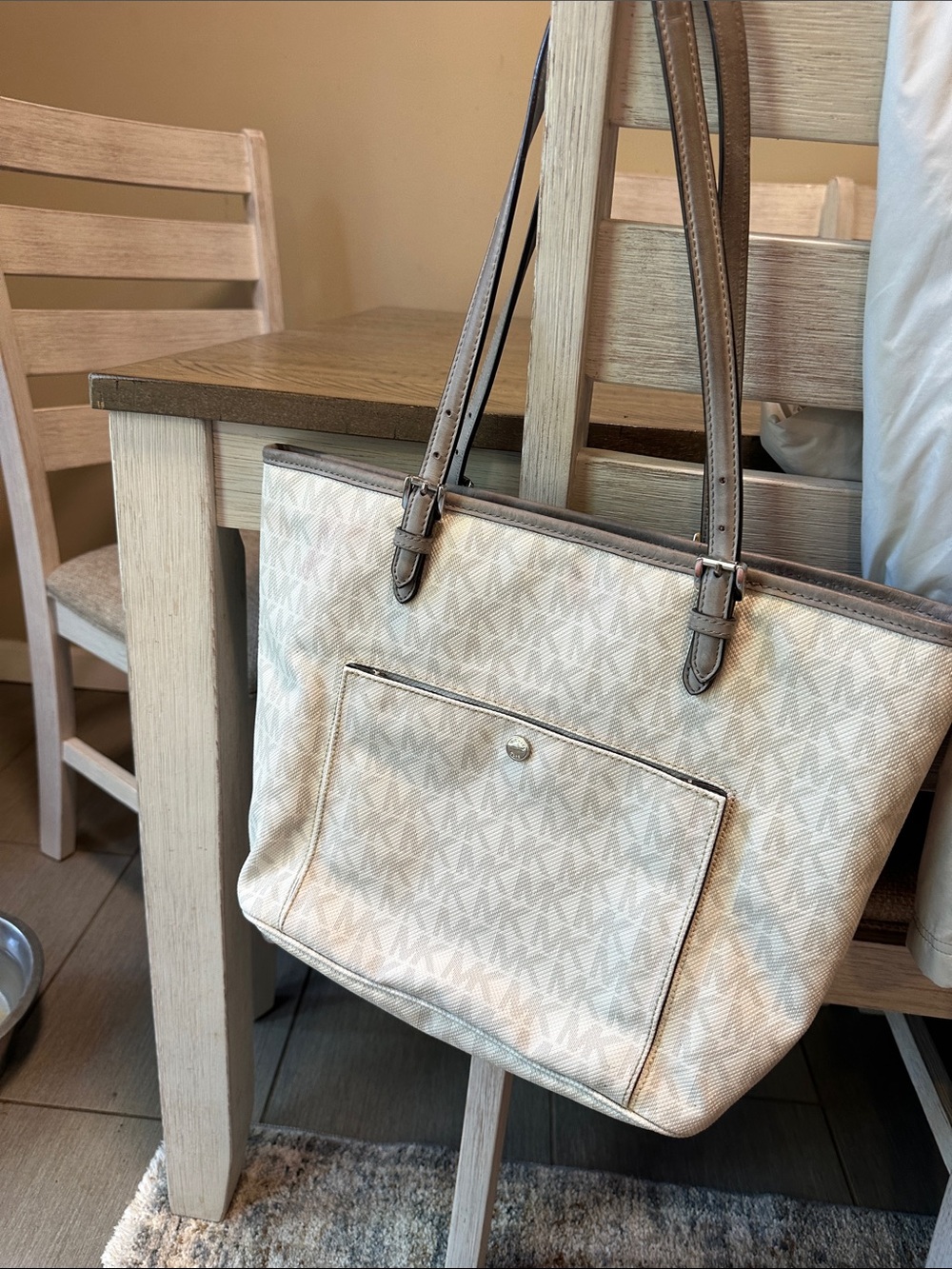 Michael Kors Beige Cream Monogram Canvas Tote